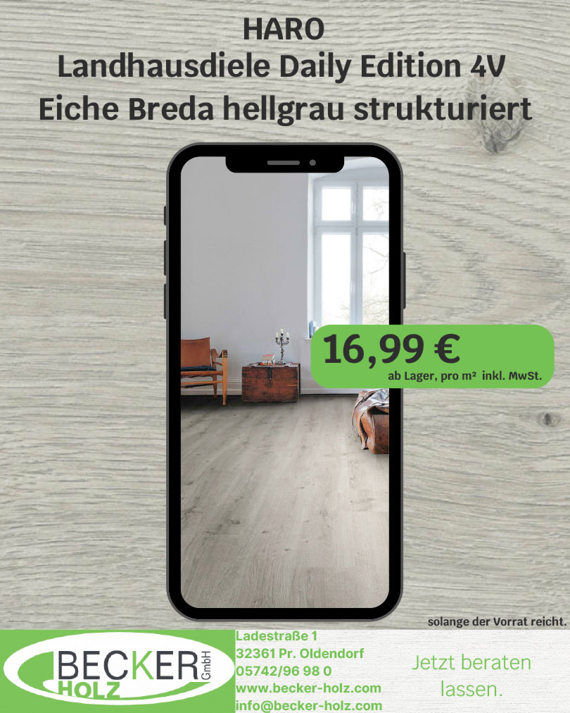 Aktion Landhausdiele Daily Edition HARO Eiche Breda Ein Bild mit einem Handy in dem man den Boden sieht Landhausdiele Daily Edition HARO Eiche Breda